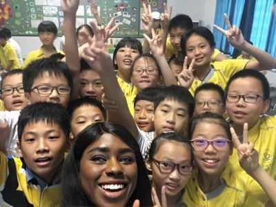 English teacher in China with her students