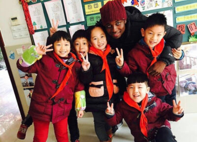 Teacher with students in Changzhou, China 