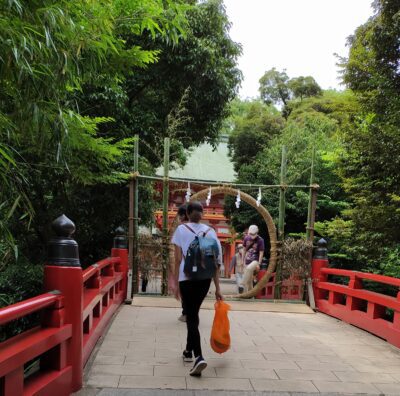 English teacher visiting a temple in Japan 