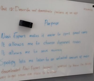 White board with teaching notes