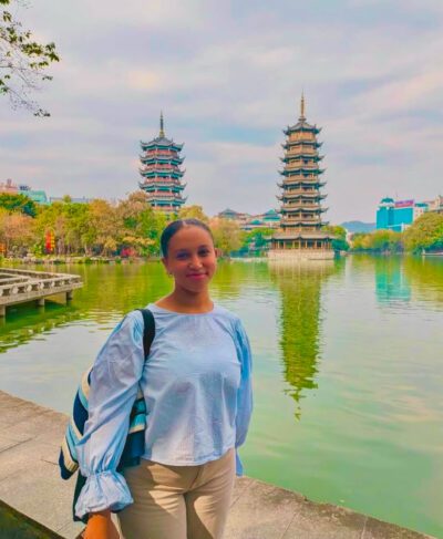 Woman at a lake in Shanghai