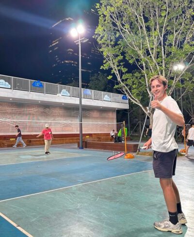 Guy playing badminton in China 